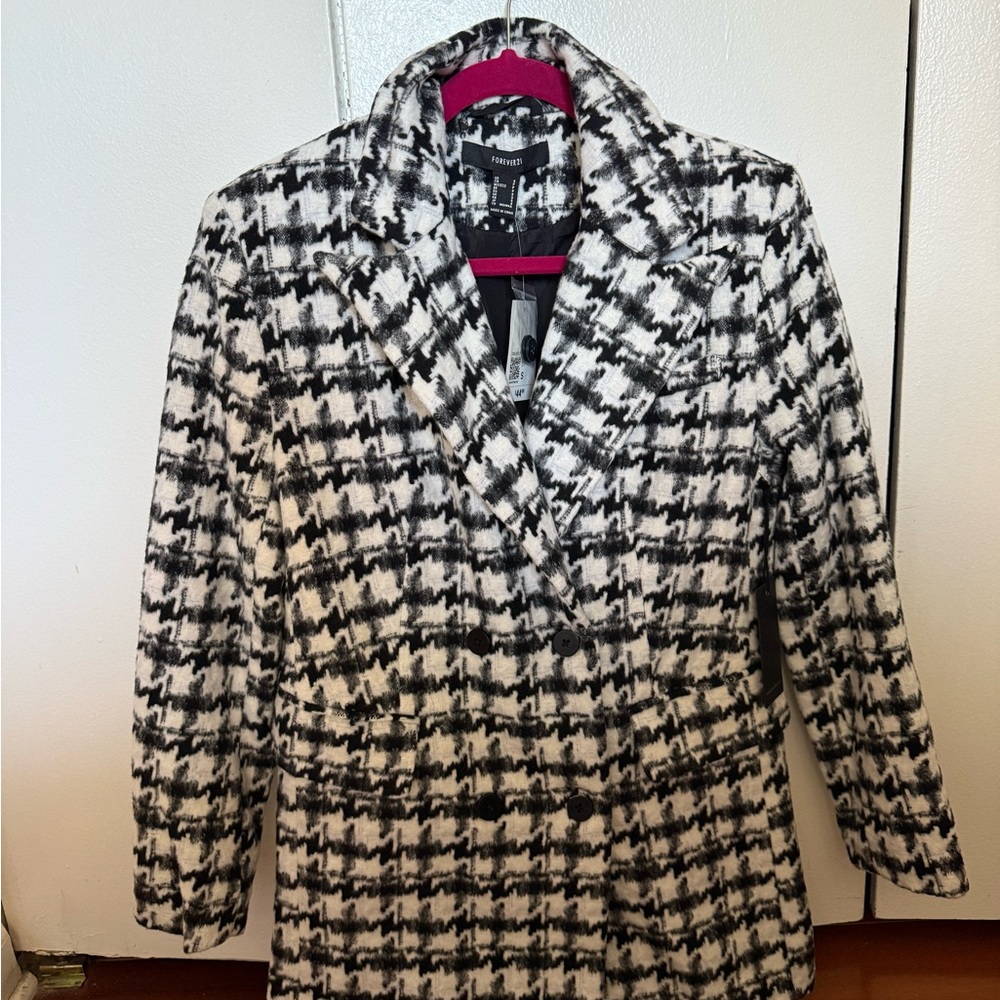 Forever 21 Black and White Patterned Pea Coat